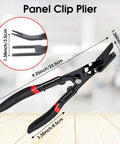 Heavy Duty Carbon Steel Panel Clip Pliers for Automotive Door Trim and Upholstery Removal shown with dimensions for easy handling.
