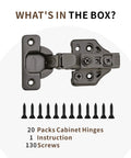 Twenty Pack Inset Soft Close Cabinet Hinges Delivering Rock Solid Three Way Adjustment And Hella Smooth Self Closing Cycle For Everyday Kitchen Cabinetry Includes Full Mounting Set In Classic Black with screws and instructions.