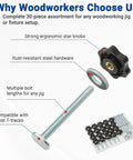 20 Sets All In One T Track Knob Kit With 1/4-20 T Bolts In 1 Inch 1-1/2 Inch And 2-1/2 Inch Lengths Star Knobs And Washers