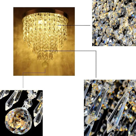Close-up of Four Light Mini Crystal Chandelier, Modern Flush Mount Ceiling Light showing sparkling K9 crystals and metal finish