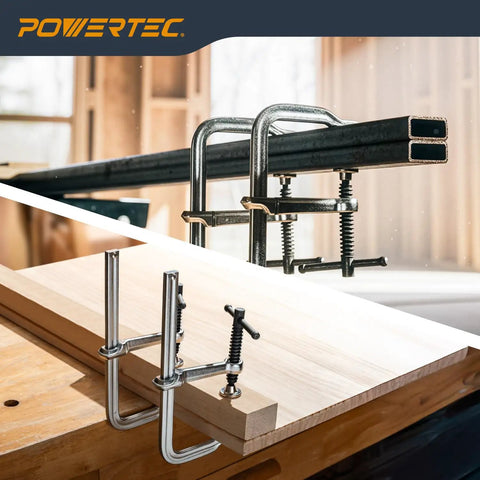 Beefy Heavy Duty 6 Inch F Style Bar Clamps 480 Lb Clamping Force 3 And 1 Eighth Inch Throat Built For Woodworking Cabinetry Welding And Workshop Projects 2 Pack clamping wood board