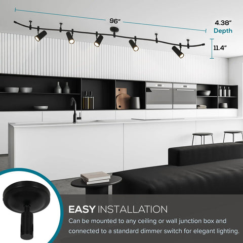 Ellipse Track Ceiling Light With Five Adjustable LED Heads In Black Finish installed in modern kitchen space.