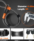 Heavy Duty Bike U Lock With 5ft Steel Cable, 17mm Shackle, Keys, And Sturdy Mounting Bracket, Anti Theft U Lock For Road, Mountain, And Electric Bikes, Weatherproof And Scratch Resistant Orange, 5ft cable, 0.45in diameter