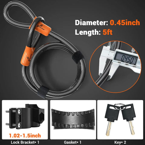 Heavy Duty Bike U Lock With 5ft Steel Cable, 17mm Shackle, Keys, And Sturdy Mounting Bracket, Anti Theft U Lock For Road, Mountain, And Electric Bikes, Weatherproof And Scratch Resistant Orange, 5ft cable, 0.45in diameter
