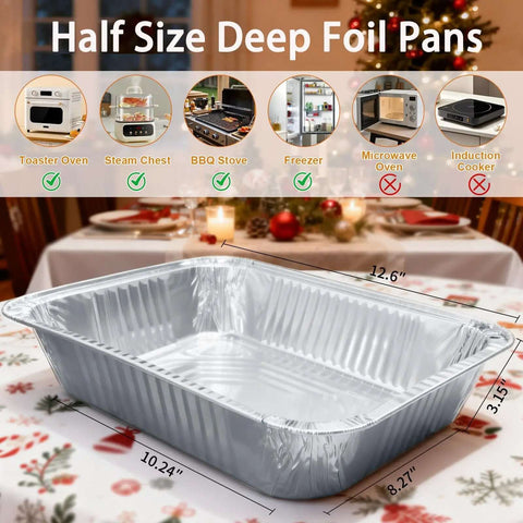 Forty Pack Disposable 9x13 Aluminum Foil Pans Deep Half Size Steam Table Trays on festive table setting