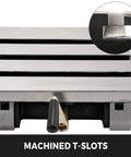 Tilting Milling Table 7x5 Inch with 3 T Slots and adjustable swivel plate, showing detailed T-slot, for precision machining.