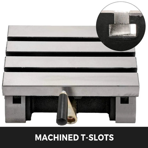 Tilting Milling Table 7x5 Inch with 3 T Slots and adjustable swivel plate, showing detailed T-slot, for precision machining.