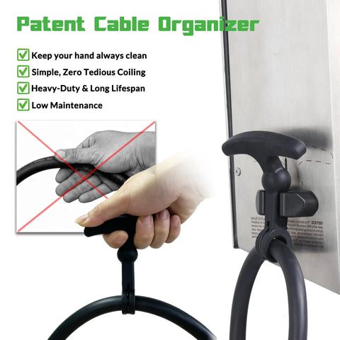 Straight Up Rugged Outdoor EV Charger Enclosure For Tesla NACS And J1772 Plugs seen with a patent cable organizer for easy handling.
