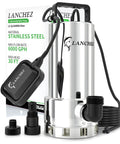 Beefy 1.6 HP Submersible Sump Pump With Stainless Steel Casing, 6000 GPH High Flow, 30 Ft Head, Automatic Float Switch shown.