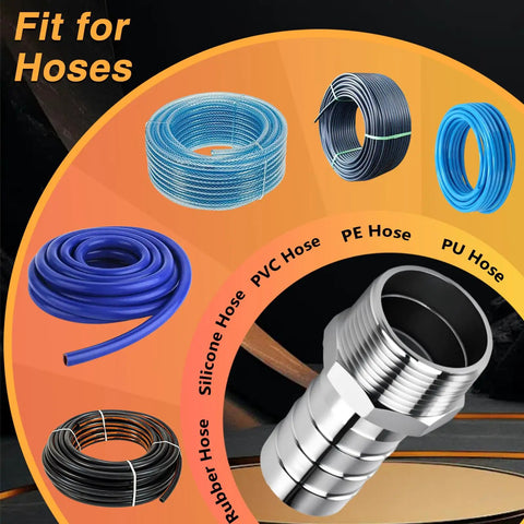 Two Pack Stainless Steel 1-1/4 Inch NPT Male Hose Barb Fittings Connectors For Water Air And Gas Lines with assorted hoses