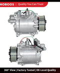 Heavy Duty Air Conditioning Compressor With Clutch Direct Fit Replacement For Honda Cr V And Acura Rdx, silver metal casing, front and side views.