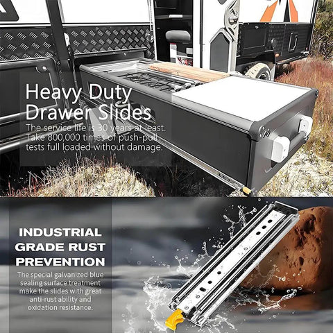 Ultra Sturdy Full Extension Drawer Slides With Lock, 500lbs Capacity, 80 Inch Side Mount Tool Box Runners in outdoor setting