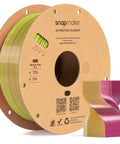 Premium Silk PLA 3D Printer Filament 1.75Mm 2.2 Pound Spool with dual color shift and glossy finish, beside a printed decorative sample.