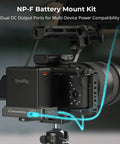 DSLR with NP-F Battery Plate With Quick Release And Arca Swiss Mount, Dual DC Output, for stable multi-device setup.