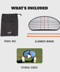 Alignment Mirror With Two Alignment Rods Portable Golf Training Aid kit with mirror, rods, travel bag, and tutorial videos