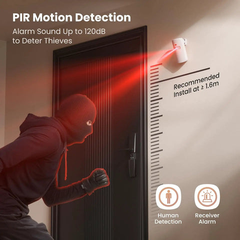 Wireless Motion Sensor Door Chime With 61 Melodies And 120dB Max Volume PIR Entry Alert With 5S Detection Interval 5 Volume Levels RGB Light Indicator Easy Install For Home Office Store Elderly And Visitors on wall by door