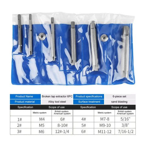Tap Extractor Set For Stripped Taps And Broken Screws Three Types Six Piece Steel Kit Pro Grade Heavy Duty Remover