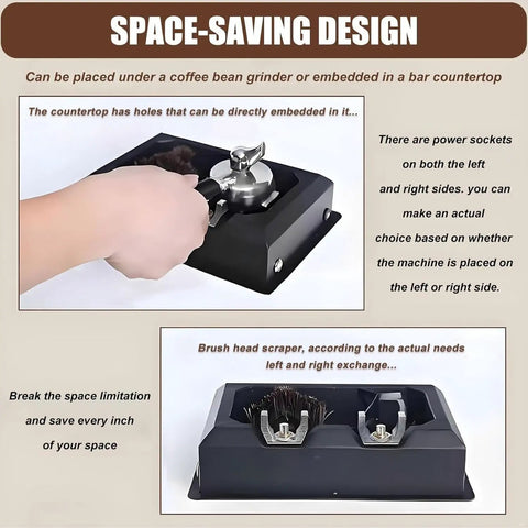 Straight Up Badass Electric Portafilter Cleaner With Heavy Puck Suction For 58 MM Espresso Machines And Baristas views showing space-saving design and placement options.