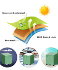 Green 275 Gallon IBC Tote Cover Slick Waterproof Hood Hella Durable Sunshade For Garden Rain Water Tank shown with 420D Oxford cloth.