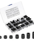 Nylon Spacers Set M6 And M8, 81-Piece Non-Threaded Round Standoffs For PCB Motherboard Circuit Board Switch And Receptacle - Black Assortment Kit showcasing organized black nylon spacers in varied sizes.