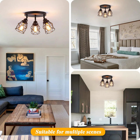 Adjustable Multi Directional Ceiling Light Fixture With E26 Base installed in modern living room, bedroom, and kitchen settings.
