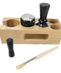 Top Tier Wood Coffee Tamper With Precision Powder Distributor Kit Legit Barista Gear for espresso prep, five-piece wooden set.