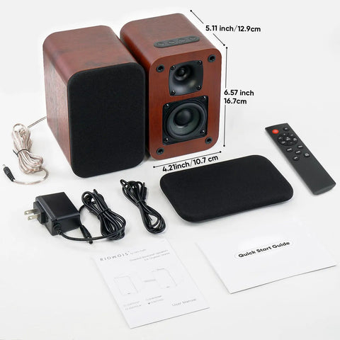 Powered Bluetooth Bookshelf Speakers With 40W Output, 2.75-Inch Woofer, accessories including cables and remote