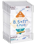 6 pack of 8.5x11 Clear Acrylic Sign Holders With No Drilling Mount, Double Sided Adhesive Tape, designed for walls and doors