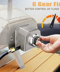 Propane Gas Burner Attachment For Karu 12 12G Karu 2 And Fyra 12 Pizza Ovens, showing flame control knob, installed view.