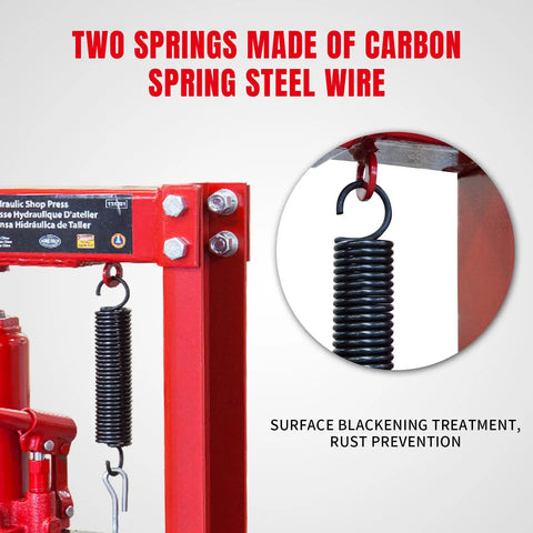Close-up of Heavy Duty H-Frame Hydraulic Floor Press showing carbon steel springs with rust prevention.