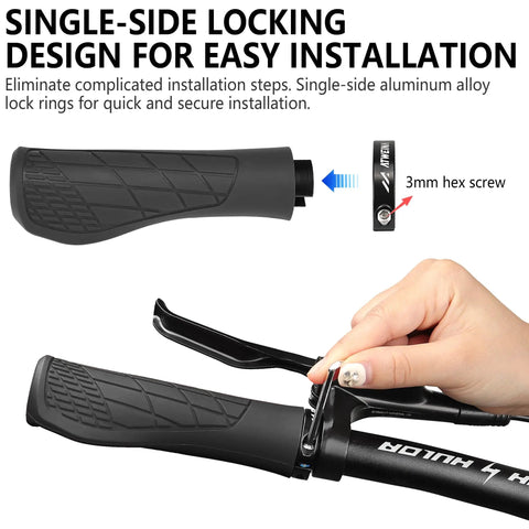 Ergonomic Bike Grips with Lock On Aluminum Mount Shock Absorbing Dual Density Silicone 3D Non Slip Pattern Comfortable Handlebar