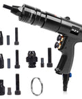 Heavy Duty Pneumatic Rivet Nut Setting Tool With Quick Change Heads for 10mm 12mm with four mandrels and self-locking gun head