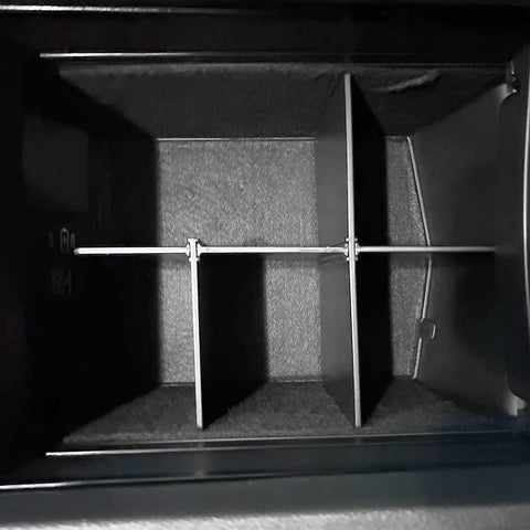 Interior view of Honda center console dividers for Pilot, Ridgeline, Passport 2016-2023 easy install kit, showing organized storage compartments.