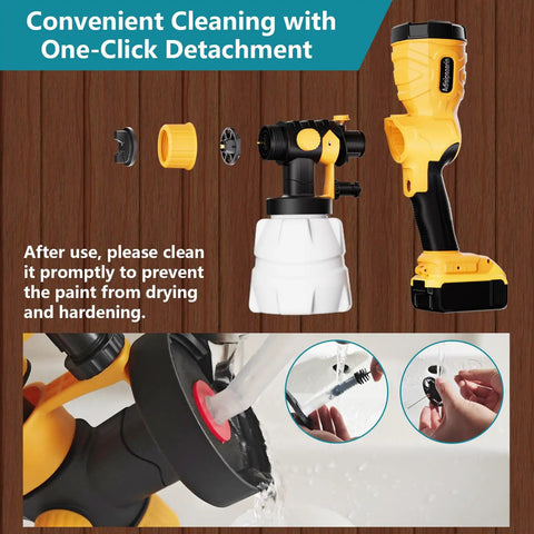 Upgrade Your Home Renovation Game With This Knockout High Speed Cordless Paint Sprayer showing detachment for easy cleaning.