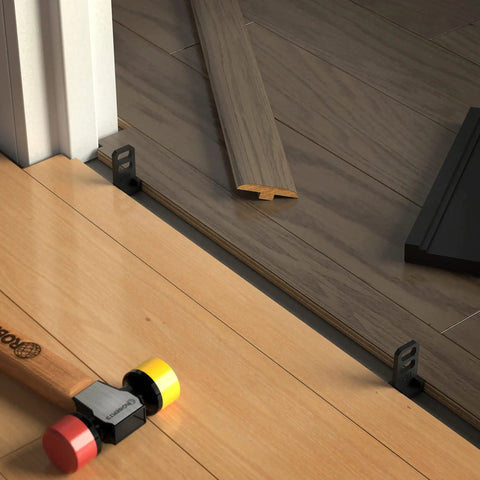 Pro DIY Ready Flooring Installation Kit For Vinyl Laminate And Hardwood Floors With Thirty 4 In 1 Expansion Spacers in use