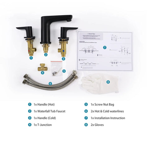 Matte Black 3 Hole Deck Mount Tub Faucet Set With Two Handles High Flow Brass Bath Filler Valve For Modern Bathrooms components