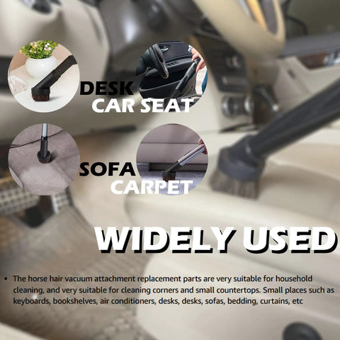 Dusting Brush With Soft Horsehair Bristles For Vacuum Cleaner 1.25 Inch Round Attachment Replacement shown on car seat