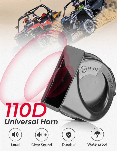 Universal UTV Turn Signal Column Switch With 110D Horn shown with UTVs, plug-and-play design for Polaris Can Am Golf Cart Teryx CFMOTO.