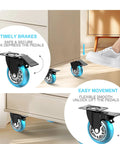 Four blue 2-inch plate caster wheels with brakes; heavy-duty polyurethane casters for furniture, carts, and cabinets.