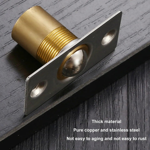 Solid Brass Door Ball Catch Set With 4 Adjustable Spring Closet Latches for Cabinets and Pantries, close-up of brass catch