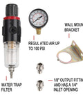 Pro Grade Airbrush Regulator With Gauge And Moisture Trap For Air Compressors 0 To 100 PSI 1/8 Inch NPT Air Filter