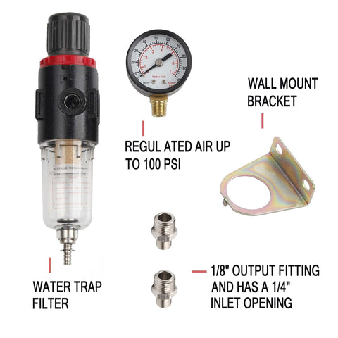 Pro Grade Airbrush Regulator With Gauge And Moisture Trap For Air Compressors 0 To 100 PSI 1/8 Inch NPT Air Filter