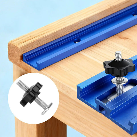 Pro Grade T Track Knob Kit Set with Plastic Star Knobs and Bolts Quarter Inch by Twenty Threads on woodworking jig