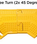 Brown Rubber Floor Cord Cover With Slick 45 Degree Right Turn And Easy Snap T Connectors For Low Profile Wire Routing 90 degree turn piece.