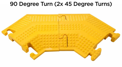 Brown Rubber Floor Cord Cover With Slick 45 Degree Right Turn And Easy Snap T Connectors For Low Profile Wire Routing 90 degree turn piece.