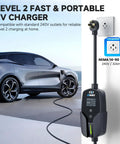 Level 2 Portable EV Charger With 32A 7.68kW Output 25Ft Cable Plug And Play App Control charging electric car