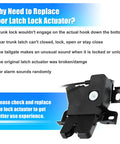 Mustang Trunk Latch Actuator DR3Z-5443200-A for Ford 2010-2014 Coupe, black tailgate door lock with release cable shown next to benefits list.
