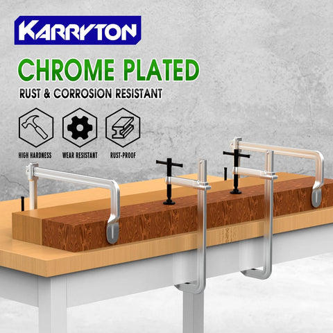 KARRYTON chrome-plated F-clamps, 4-pack, 12in long with 3in throat, drop-forged steel.