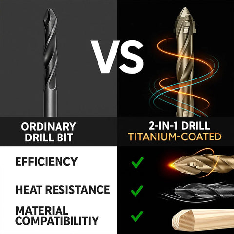 Kick Heavy Duty 4 Flute Drill Tap Combo Bits With Titanium Coated Carbide Tips And Hex Shank For Metal Wood Plastic Concrete That Cuts Fast And Gives Clean Threads On Every Project. 2-in-1 titanium-coated drill bit vs ordinary drill bit