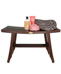 Teak Shower Bench 28 Inch Waterproof Wooden Seat For Inside Shower Spa Quality Shower Chair with bath products on top